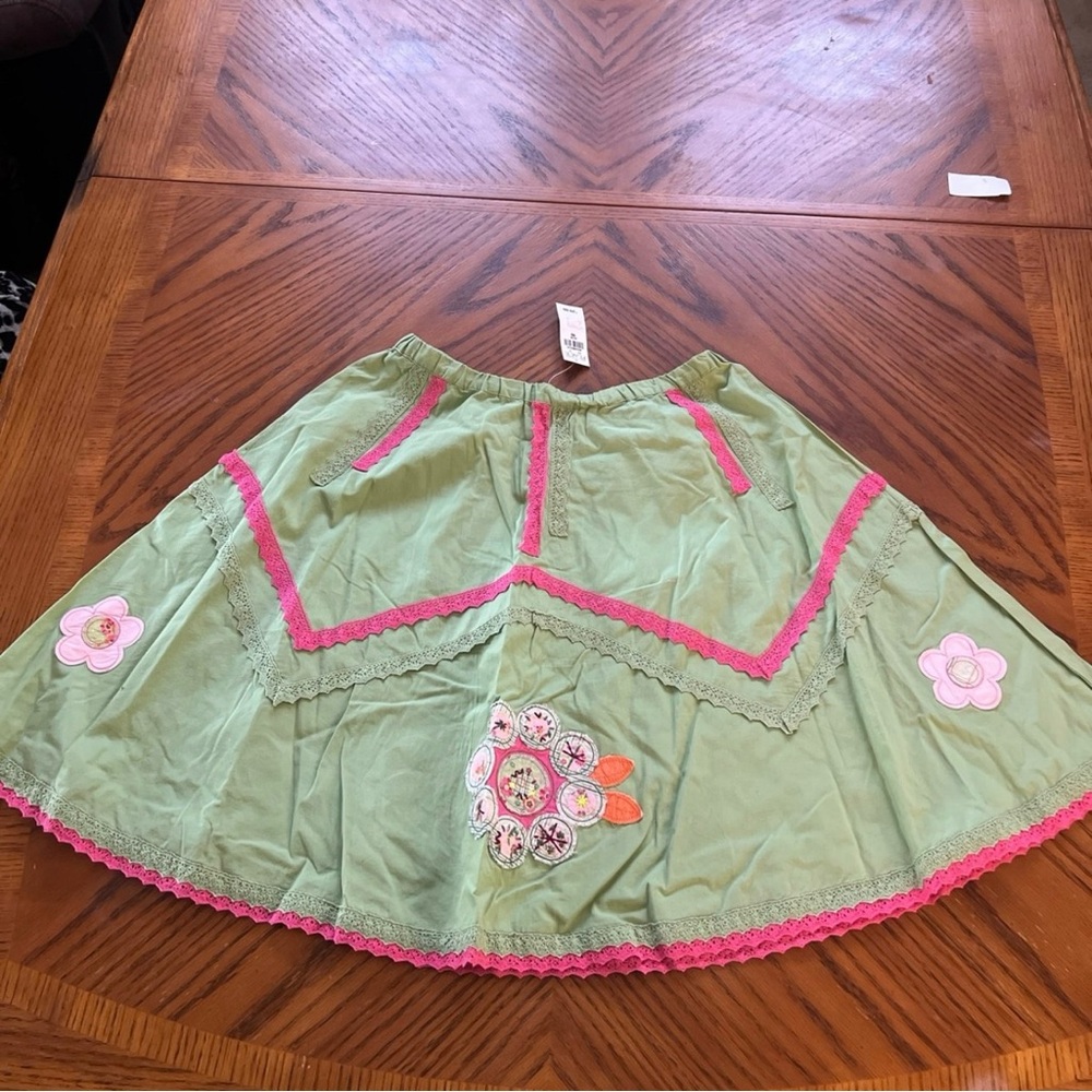 Green Floral Skirt with Pink Accents
